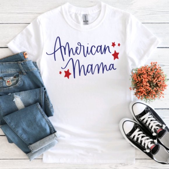 American Mama Short Sleeve Patriotic Crewneck T-Shirt Proud American Tee - Picture 1 of 2